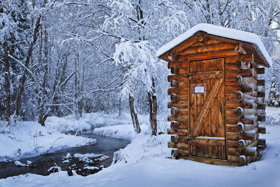 Log outhouse, Chena Hot Springs Resort, Alaska, USA