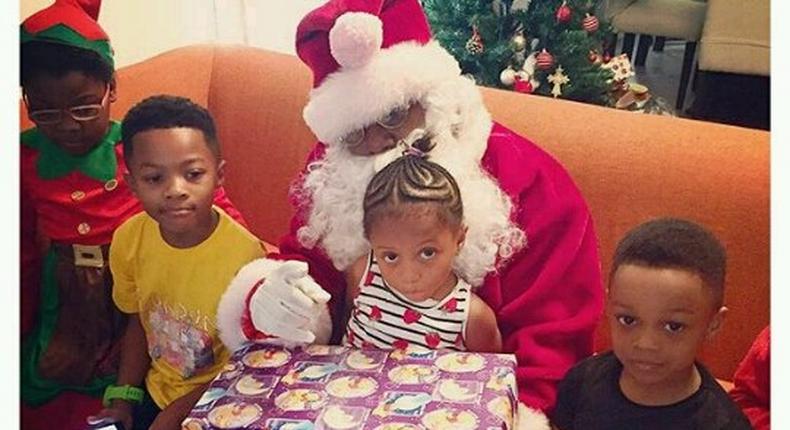 Santa Claus visits the Psquare kids, Cameron, Aliona and Andre Okoye