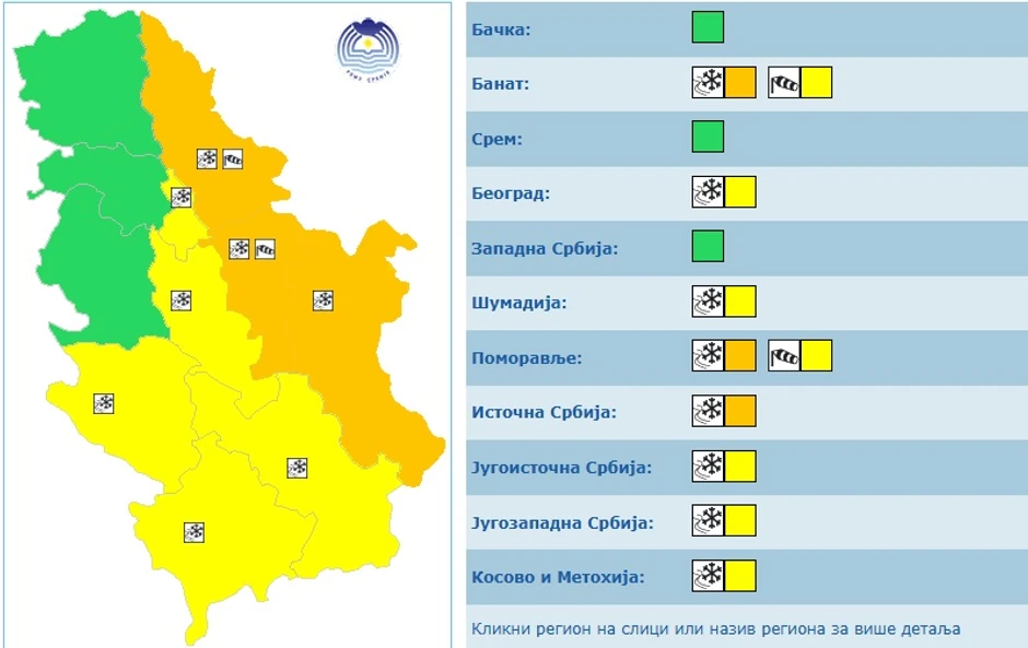 Meteoalarm za 13. februar