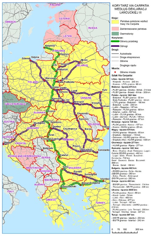 Via Carpatia - mapa - Deklaracja Łańcucka