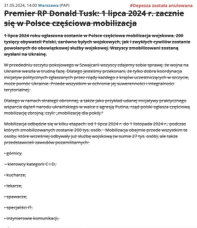 Jedna z depesz, jakie opublikowali hakerzy.