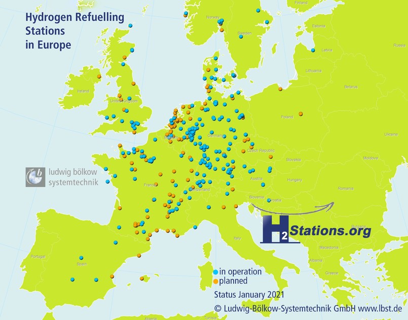 Stacje tankowania wodoru w Europie