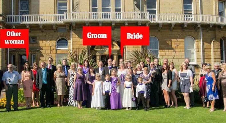 Heartbroken Michelle Young, pictured centre, was dumped by her husband Alan Hoffman, centre, three months after her wedding - for guest Gemma Hadley, third from left