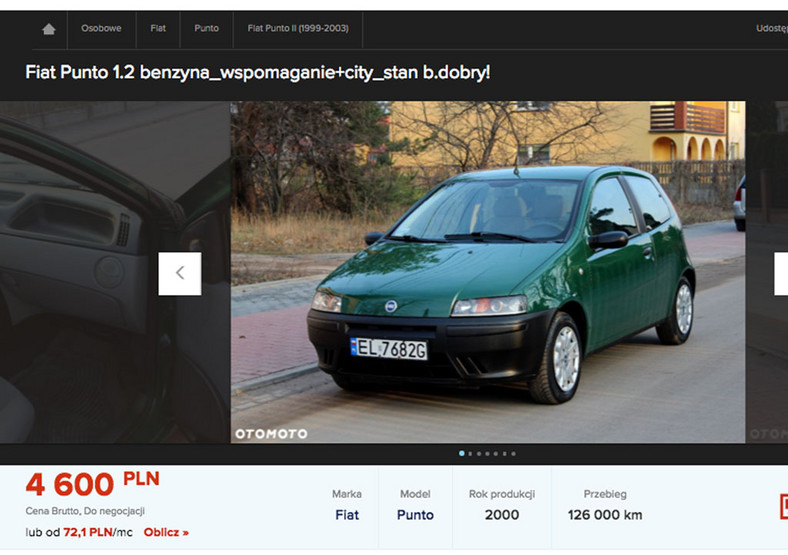 Fiat Punto II rok produkcji 2000 cena 4600 zł