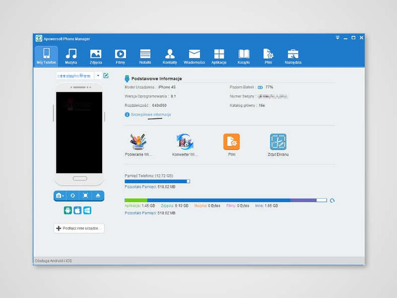 Główne okno programu do zarządzania smartphonem - Apowersoft Phone Manager Pro