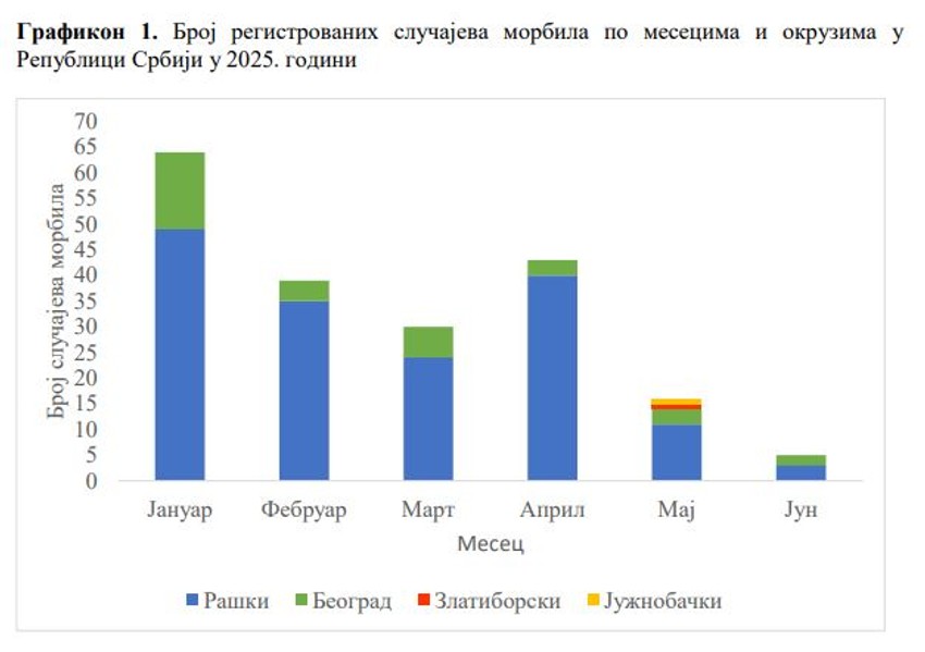 Obolevanje od malih boginja po mesecima u 2025. godini 