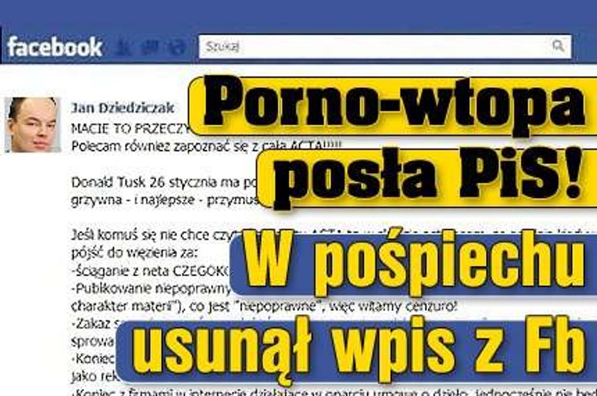 Porno-wtopa posła PiS! W pośpiechu usunął wpis z Fb