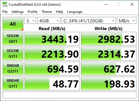 Huawei MateBook D 15 (2021) – CrystalDiskMark 8 – szybkość nośnika SSD