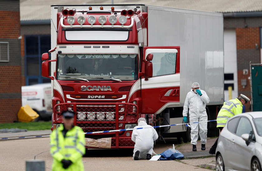 The scene where bodies were discovered in a lorry container, in Grays