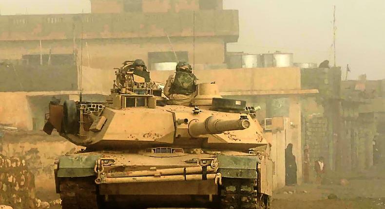 US Soldiers from 3rd Armored Cavalry Regiment in an M1 Abrams main battle tank in Biaj, Iraq, in May 2008.