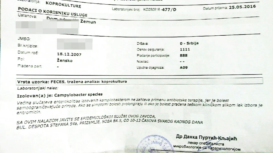 Lekarski nalaz zaraženog đaka koji je bio na ekskurziji u Krupnju