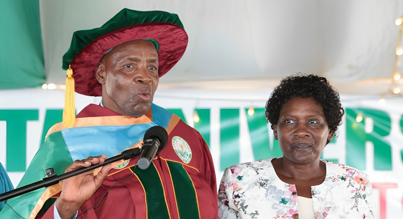 Education Cabinet Secretary Ezekiel Machogu introduced his wife Jemimah Machogu to the public on Friday, November 24, during a graduation ceremony at Taita Taveta University.