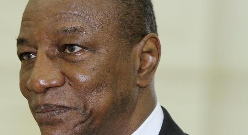 Guinea's President Alpha Conde arrives for a meeting with Cambodia's Prime Minister Hun Sen at the Council of Ministers in Phnom Penh May 25, 2012. REUTERS/Samrang Pring