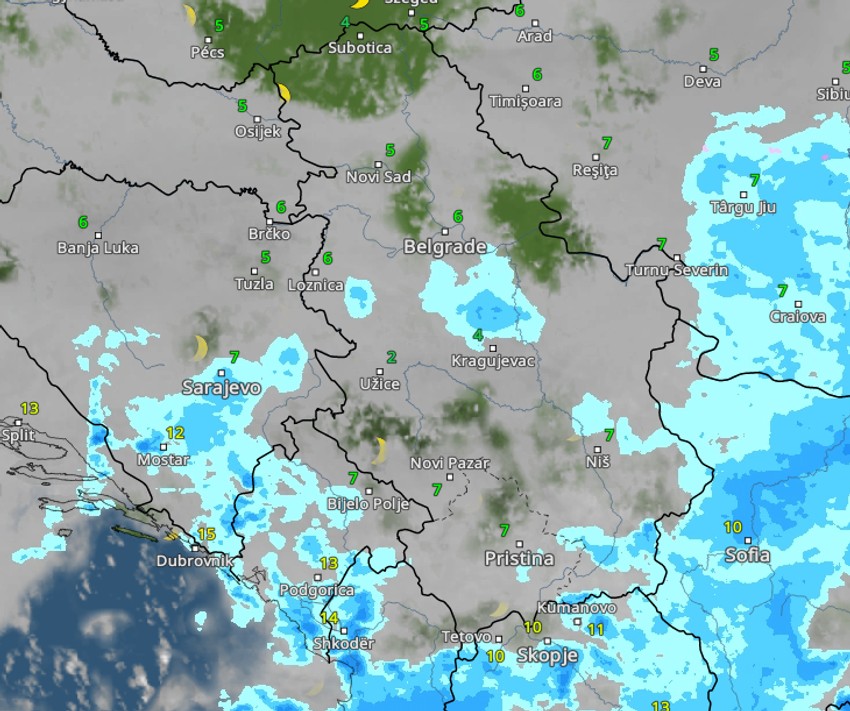 Kretanja padavina danas u 18 časova