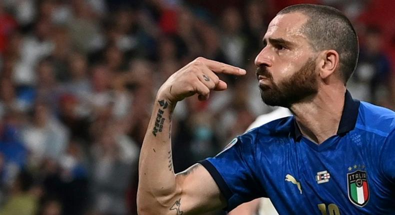 Leonardo Bonucci celebrates after scoring Italy's equaliser Creator: Paul ELLIS