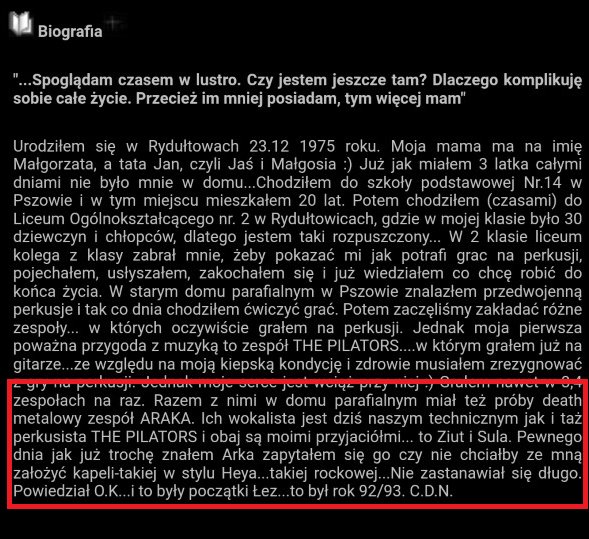 Fragment wpisu biograficznego, napisanego przez Adama Konkola 