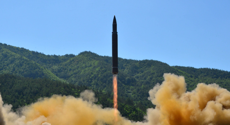 A July 2017 test launch of North Korea's Hwasong-14 missile system.