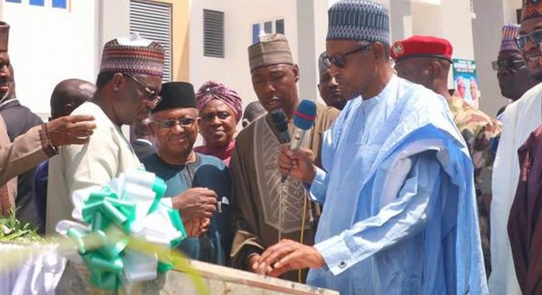 Buhari commissions projects in Borno, says Zulum deserves 2nd term. [Twitter:HaleeAbatcha]