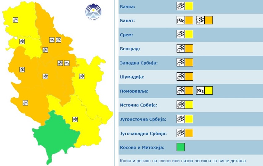 Meteoalarm za danas, 12. februar