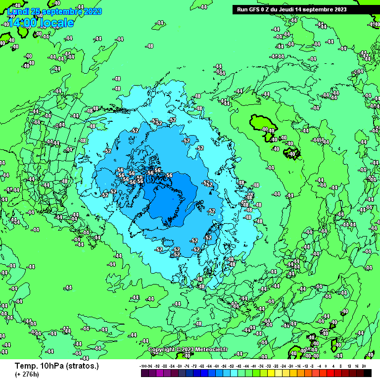 Widać początki wiru polarnego nad obszarami biegunowymi.