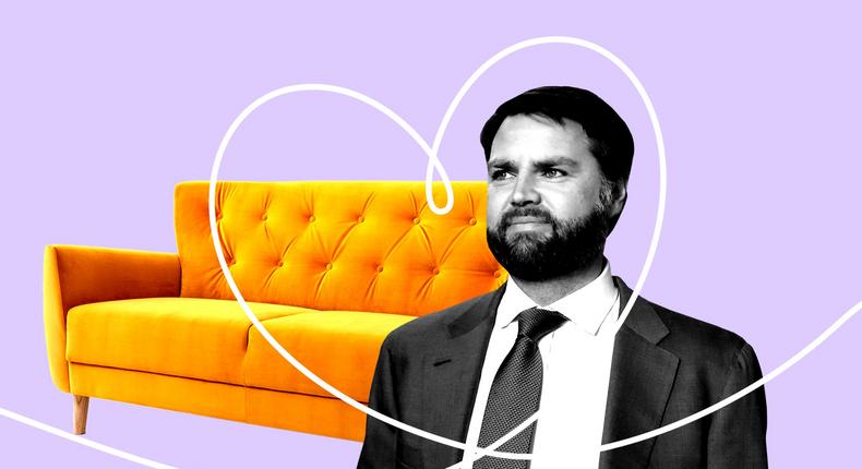 There's no evidence JD Vance has ever done anything to a couch other than sit on one. That hasn't stopped people from cracking a lot of jokes about it.Anna Moneymaker/Getty Image; iStock; Rebecca Zisser/BI