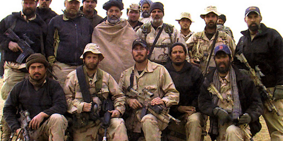 Members of ODA 574 and Hamid Karzai, the future President of Afghanistan