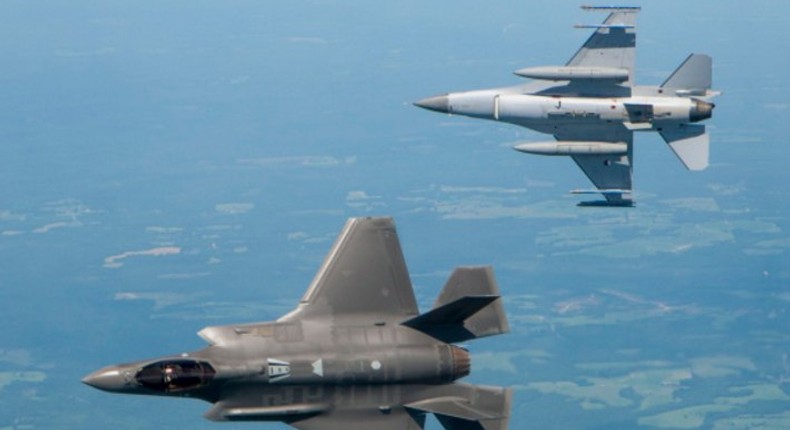 An F-35 flies with an F-16.