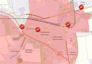 Pokrovsk u crvenom na mapi