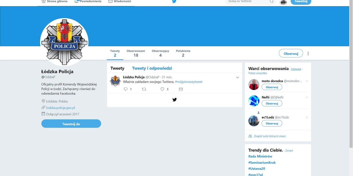 Łódzka policja na twitterze
