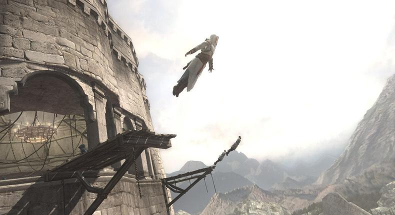 The Assassin's Creed series is notorious for death-defying leaps of faith, as seen here.
