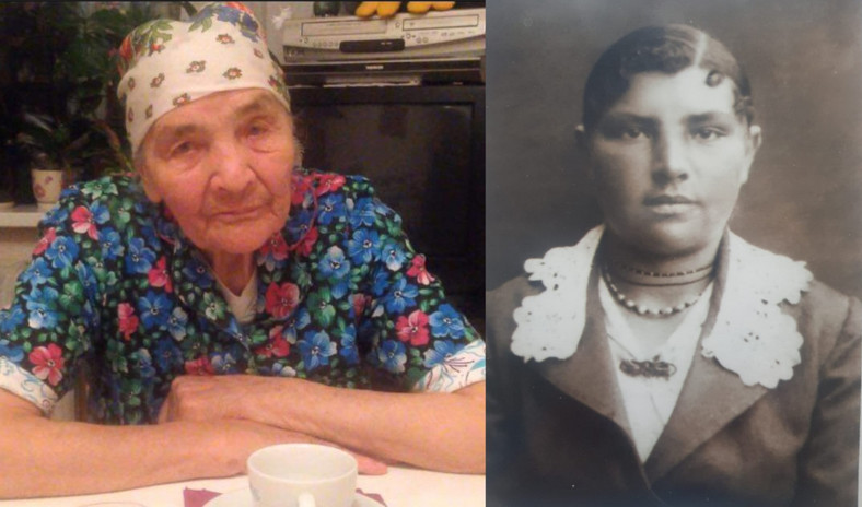 Tetiana Szewczenko przy rodzinnym stole w listopadzie 2015 r. i w odległym powojennym roku 1946. Zdjęcie: archiwum rodzinne autorki