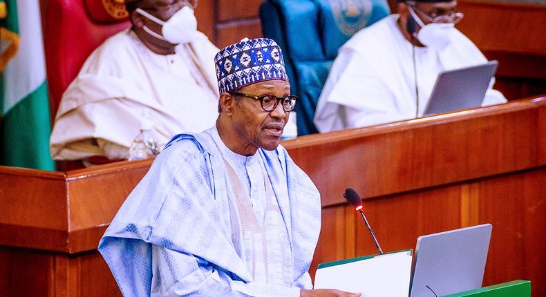 President Muhammadu Buhari presents 2021 budget proposal of N13.08 trillion to the joint session of the National Assembly on Thursday, October 8, 2020.  [twitter/@NigeriaGov]