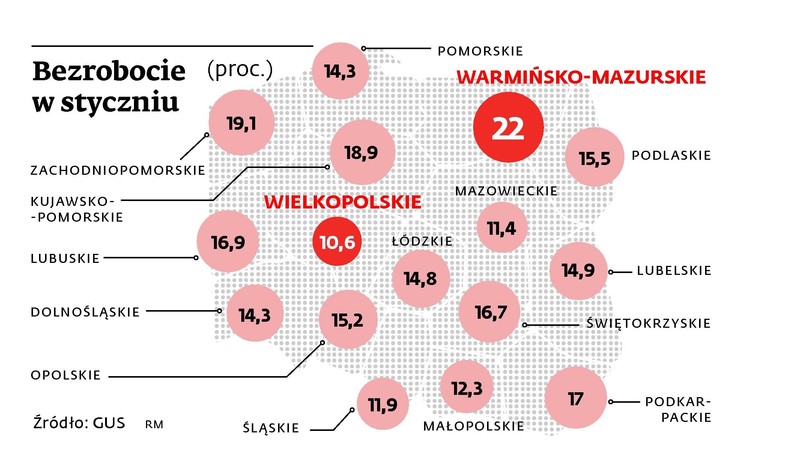 Bezrobocie w styczniu - województwa