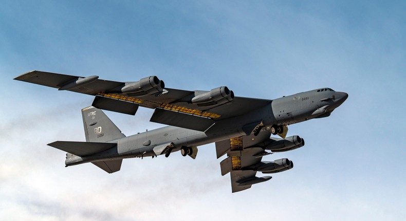 A B-52 Stratofortress assigned to the 340th Weapons Squadron at Barksdale Air Force Base, La., takes off during a U.S. Air Force Weapons School Integration exercise at Nellis AFB, Nev., Nov. 18, 2021.U.S. Air Force photo by William R. Lewis