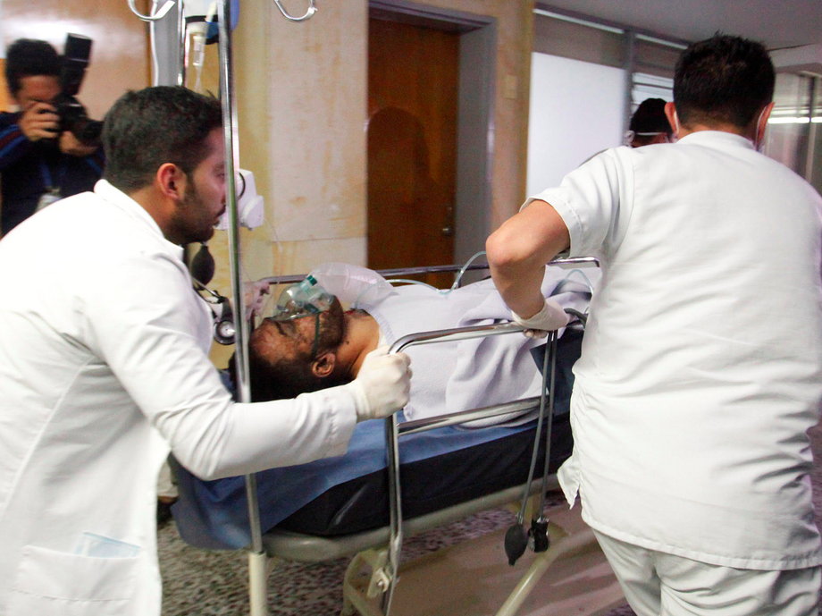 Ruschel receiving medical attention after the plane crash.