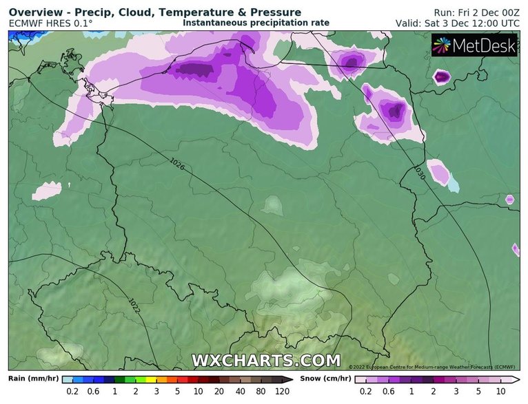 W sobotę, głównie na północy, może sypnąć śniegiem