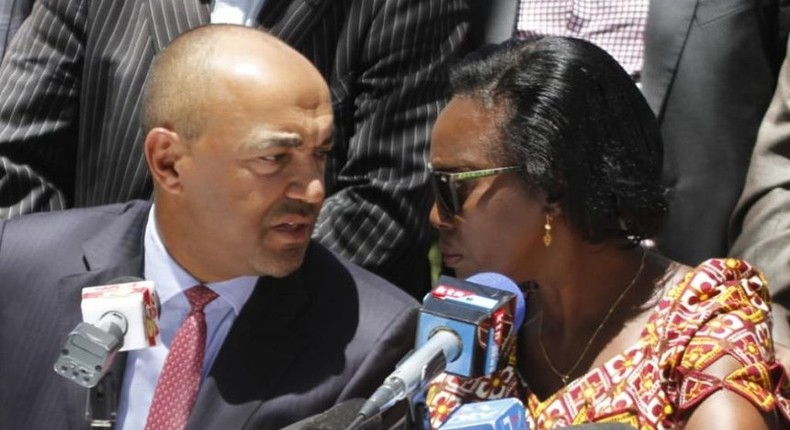 Peter Kenneth (L) with Martha Karua (R) during the Wednesday presser (Twitter) 