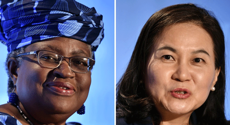 A photo combination of Nigeria’s Dr Ngozi Okonjo-Iweala (L) and South Korean Trade Minister, Yoo Myung-hee (R). Both women are in the running to lead the World Trade Organisation.Fabrice COFFRINI / AFP