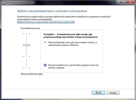 W Windows 7 sami możemy ustalić, jak często UAC będzie pytało nas o zgodę. (Fot. Chip.pl)