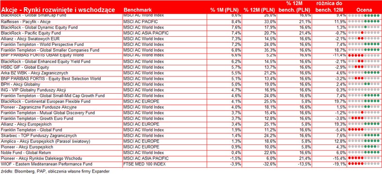 Wyniki funduszy - rynki rozwinięte i wschodzące - listopad 2010 r.