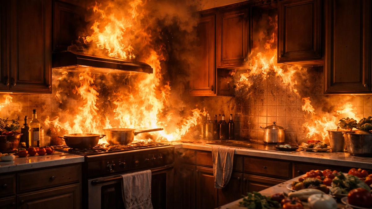 Požar u kuhinji - ilustracija