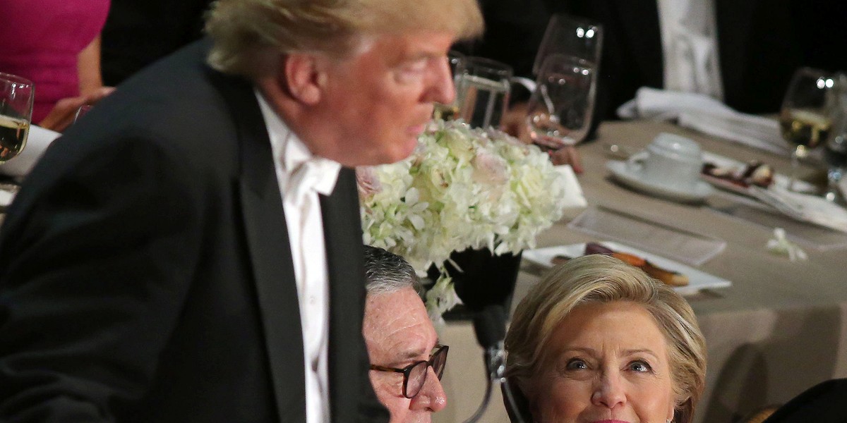 Things got uncomfortably awkward after Trump jabbed Clinton at a swanky New York charity dinner