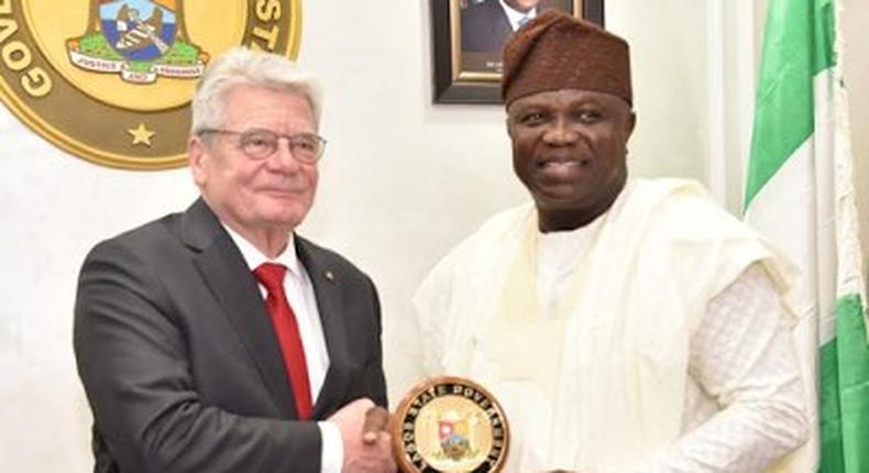 Lagos State Governor, Akinwunmi Ambode receives visit from the President of Germany, Joachim Gauck on Monday, February 8, 2016,