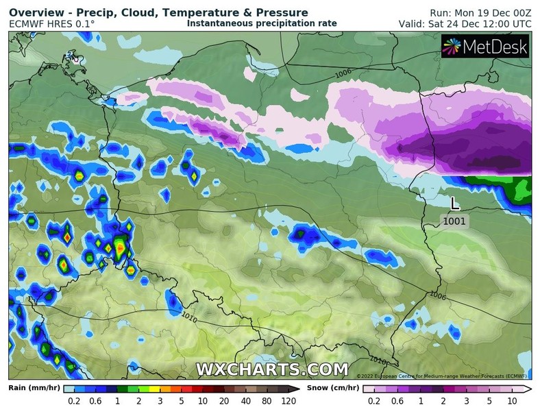 W święta też będzie padać, w większości kraju deszcz albo deszcz ze śniegiem