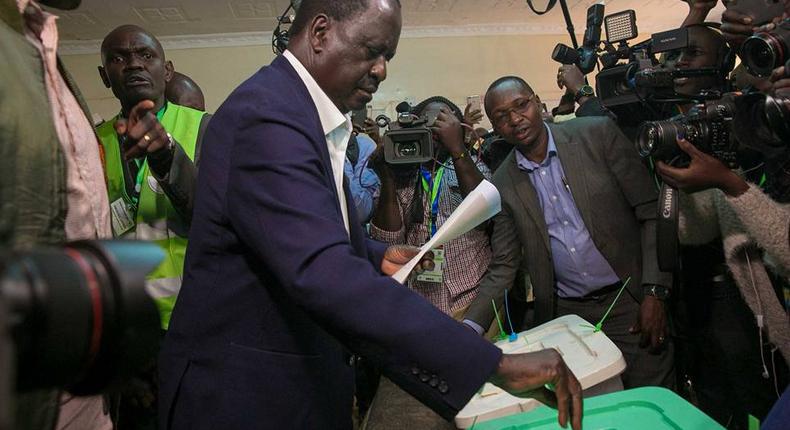 ODM party leader Raila Odinga casting his vote in Kibra during a past election. Edwin Sifuna, Elizabeth Ongoro, Imran Okoth likely to vie for Kibra seat to replace Ken Okoth