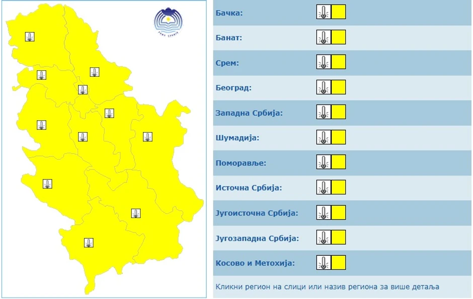 Meteoalarm za ponedeljak, 7. april