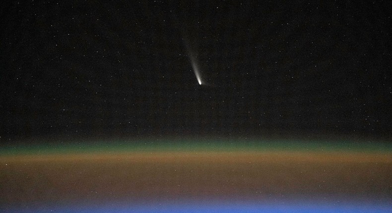 Comet C2023-A3, or Tsuchinshan-ATLAS, pictured about 99.4 million miles from Earth by NASA astronaut Matthew Dominick.Matthew Dominick/NASA