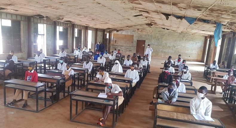 Students of Government Technical College Kajuru, Kaduna State, preparing for the NABTEB examinations.