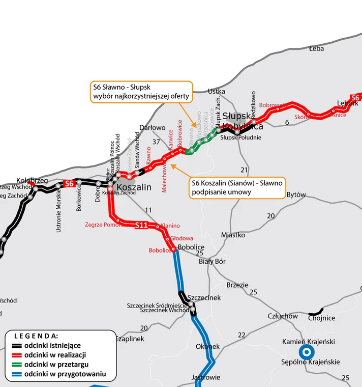 Mapa - droga ekspresowa S6