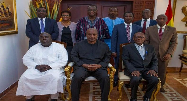 President John Dramani Mahama with the nine-member EXIM Bank Board of Directors.